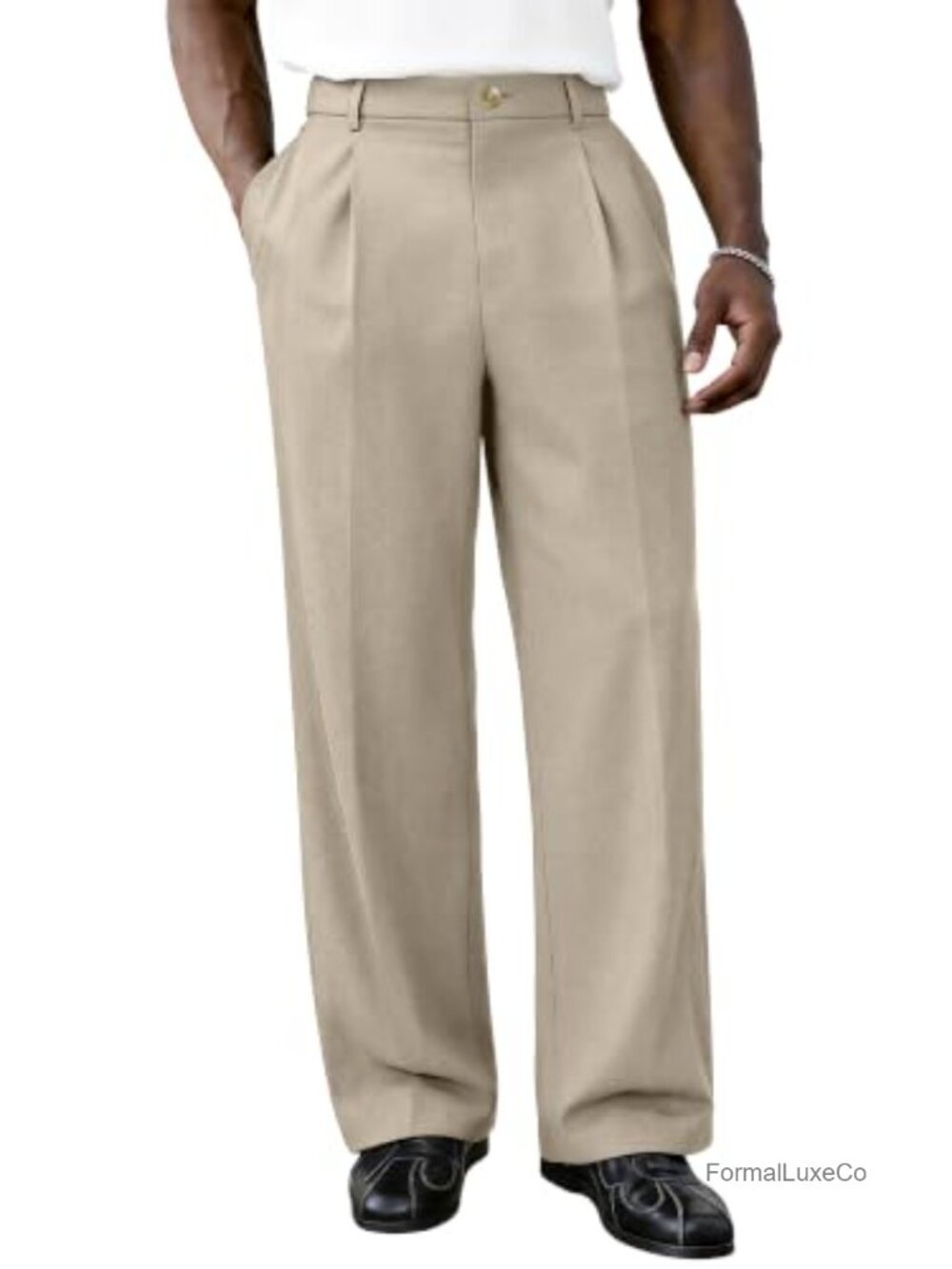 Men's Baggy Pleated Wide Leg Dress Pants Relaxed Fit Slacks